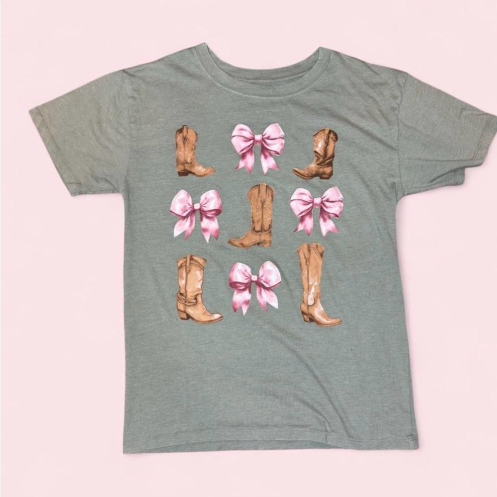 Coquette Cowgirl Boots & Pink Bow Graphic Tee Western Boho Nashville Country - Picture 2 of 4